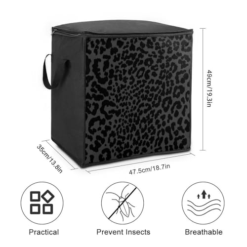 Dark Gray Black Leopard Cheetah Large Capacity Portable Cotton Quilt Storage Bag Unisex