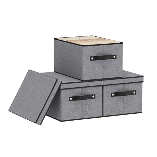 Storage Boxes, 7.1 x 9.1 x 13 Inch Closet Organizers for Shelves Bedroom Office with Handles, Storage Bins with Lids, Gray, 3-Pack - color: Grey, size: Small（3 Pack）