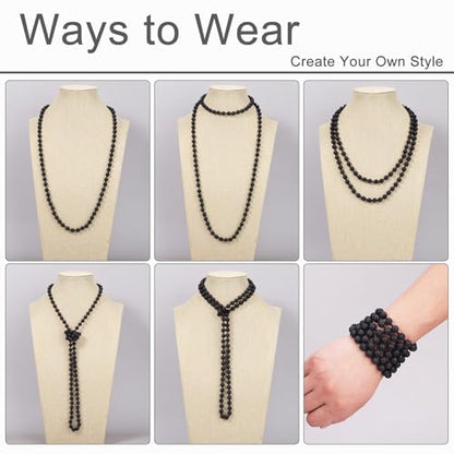Beaded Necklace Hand Knotted for Woman - color: Lava Stone