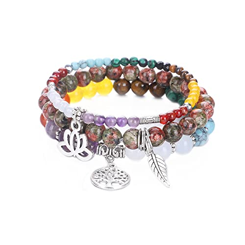 Tree of Life Yoga Healing Stone Bracelets,Multilayer Lotus Chakra Stone Reiki Bracelet Sets,Anxiety Crystal Natural Stone,for Women Stress Relief - style: chakra+natural Epidote