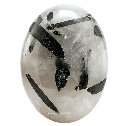 Amazing Gemstone Black Rutilated Quartz Crystals and Healing Stones - Large Palm Stone Crystals Piedra - Crystal for Good Luck, Positive Energy, Meditation - Unique Stocking Stuffers Gifts for Women - color: Black Rutilated Quartz
