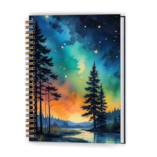 Starry Night Sky Forest Notebook, Enchanted Nature Woodland Journal, Mystical Whimsical Brook Scenery Journal, Nature Lover Gifts Hardcover Spiral Notebooks, 5.5x8.3 Inch - color: Color_1