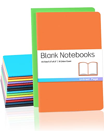 Gwybkq A5 Notebooks Bulk Blank Journals 16 Packs(5.5x8.3), Travel in Bulk Colorful Soft Cover, Sketchbook with No Lines Writing Diary Subject Notebooks Planner 30 Sheets/60 Pages - style: Unlined