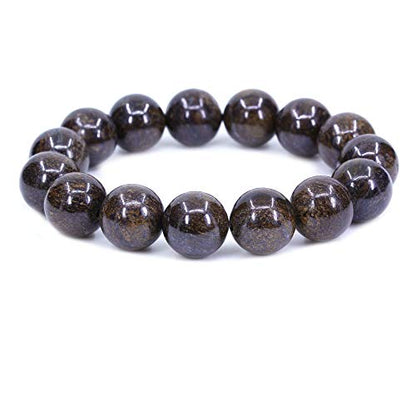 Keleny Natural Gem Semi Precious Gemstones 14mm Round Beads Crystal Stretch Bracelets 7 Inch Unisex - color: 14mm Brown Bronzite