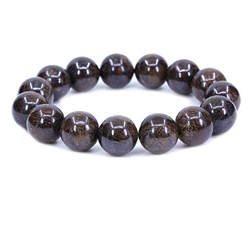 Keleny Natural Gem Semi Precious Gemstones 14mm Round Beads Crystal Stretch Bracelets 7 Inch Unisex - color: 14mm Brown Bronzite