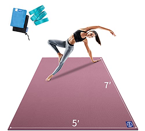 MRO Extra Large Yoga Mat, 12'x6'/9'x6'/7'x5'/6'x4' (9MM) Extra Wide and Thick Exercise Mats for Home Gym Workout, Non-Slip, Soft for Women and Men Fitness, Ideal for Barefoot Yoga, Pilates, stretching - color: Purple, size: 7*5 FT