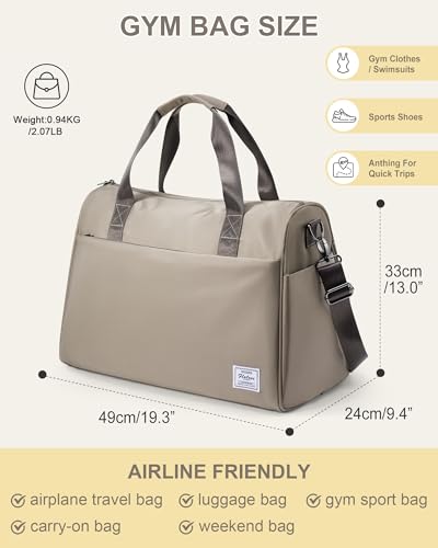 Travel Duffel Bags for Women Mens, Weekender Bag with Shoe Compartment Carry on Overnight Bag with Laptop Compartment Personal Item Travel Bag Gym Bag Hospital Bag Khaki - color: K2-Khaki
