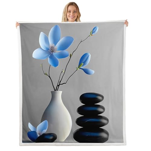 Zen Stones Throw Blanket Blue Orchid Fleece Blanket Yoga Meditation Bed Blanket for Couch or Bed Zen Spa Blanket Soft Warm Lightweight for Kids Adults Women Gift(40x50 Inches) - color: Gray, size: 40"×50"