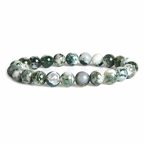 Justinstones Gem Semi Precious Gemstone 8mm Round Beads Stretch Bracelet 7 Inch Unisex - color: Tree Agate