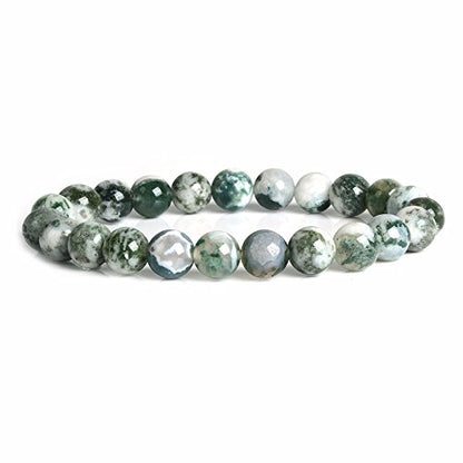 Justinstones Gem Semi Precious Gemstone 8mm Round Beads Stretch Bracelet 7 Inch Unisex - color: Tree Agate