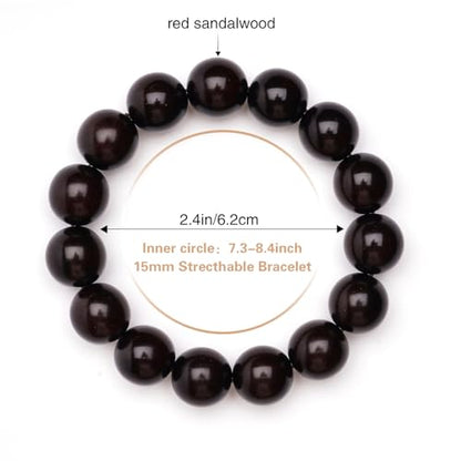 Meditaiton Men Beaded Bracelets, Handmade Sandalwood Mala Beads, Buddhist Prayer Red Wood Bracelets, Comfortable for Daily Wear Yoga Gift for Men - color: 15mm Bead