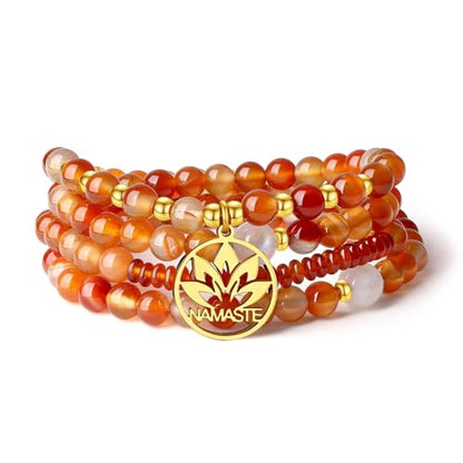COAI Japamala Namaste Charm 108 Mala Beads Wrap Bracelet Stone Beaded Necklace - style: Orange Agate
