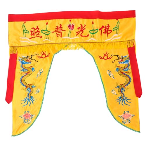 MAGICLULU Temple Embroidery Buddha Cover Cloth Lightweight Dragon Tent Wall Hanging Curtain for Buddhist Decor Yellow Design for Worship and Meditation