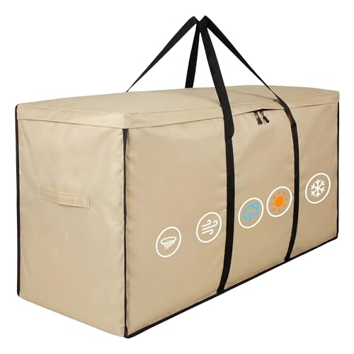 storagebag Patio Cushion Storage Bag, Outdoor Cushion Storage Bag,Waterproof Extra Large Furniture Storage Bag with Handle and Zipper, 48in L x 16in W x 22in H - color: beige-1