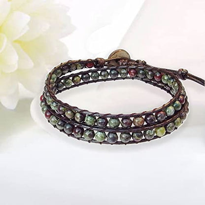 Genuine Stone Wrap Bracelets for Women Natural Crystal Beaded Wrap Bracelet 2/3/5 Adjustable Bohemian Bracelets Jewelry Gifts for Women Mom - color: dragon blood(2 wraps)