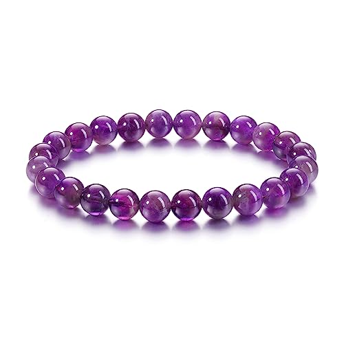 Jovivi Crystal Bracelets for Women Men - 8mm Handmade Natural Semi Precious Gemstone Beaded Bracelets, Round Stone Beads Stretch Bracelet, Healing Yoga Bracelets Jewelry Gifts - color: Amethyst Crystal