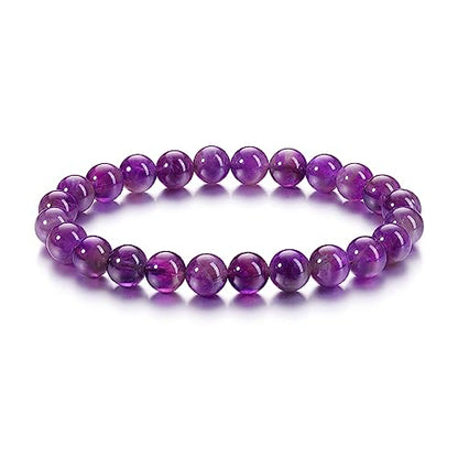 Jovivi Crystal Bracelets for Women Men - 8mm Handmade Natural Semi Precious Gemstone Beaded Bracelets, Round Stone Beads Stretch Bracelet, Healing Yoga Bracelets Jewelry Gifts - color: Amethyst Crystal