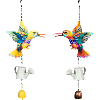 Metal Hummingbird Hanging Decor, Bird Wind Chime Bell Hanging Decor for Outdoor Garden Yard Doors Walls Living Rooms Bedrooms, 2 Pack (Bird-c-Kettle) - style: bird-c-kettle