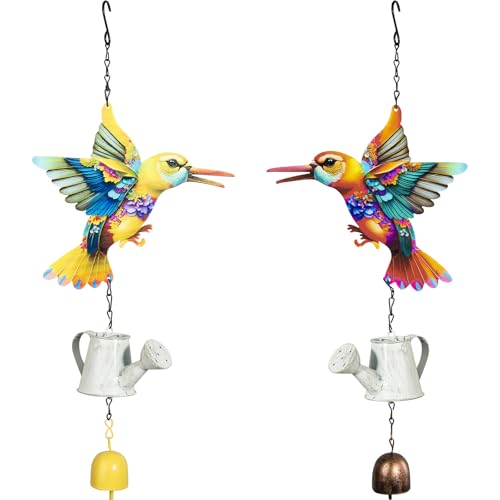 Metal Hummingbird Hanging Decor, Bird Wind Chime Bell Hanging Decor for Outdoor Garden Yard Doors Walls Living Rooms Bedrooms, 2 Pack (Bird-c-Kettle) - style: bird-c-kettle