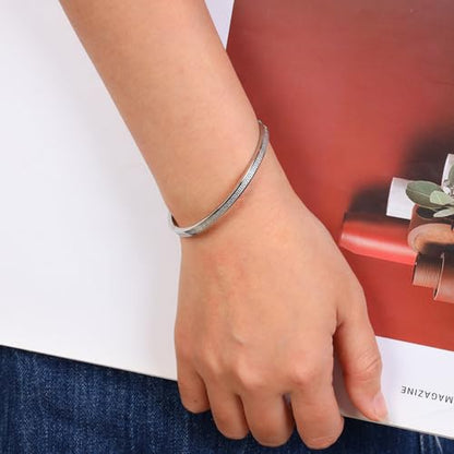 4/6/8MM Greek Key Meander Bracelet Oval Stainless Steel Bangle Cuff Gifts for Women Men - color: Silver, size: 4mm