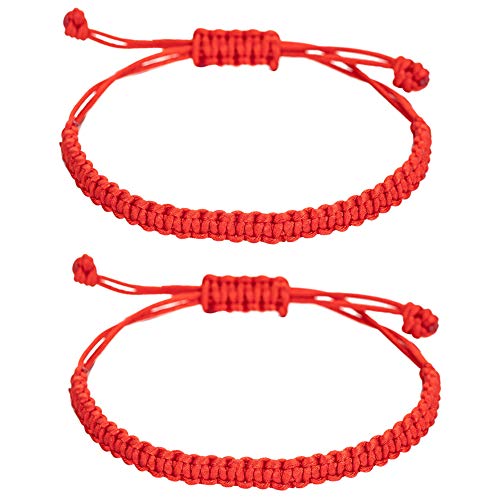 kelistom Handmade Buddhist String Bracelets for Women Men Tibetan Adjustable Woven Rope Bracelet for Protection and Luck, Red and Black, 2or 6 pcs/set - color: 2pcs-red
