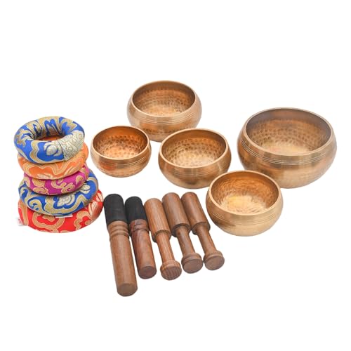 Tibetan Singing Bowl Set-Authentic Cuencos Tibetanos for Sound Healing, Meditation & Chakra Balancing - Includes Cushion, Mallet-Unique Spiritual Gifts for Women and Men (5 Chakra Bowl Set) - size: 5 Chakra Bowl Set