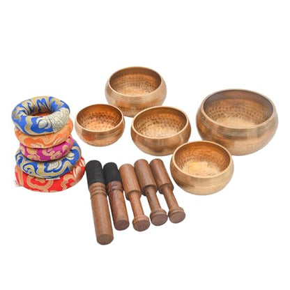 Tibetan Singing Bowl Set-Authentic Cuencos Tibetanos for Sound Healing, Meditation & Chakra Balancing - Includes Cushion, Mallet-Unique Spiritual Gifts for Women and Men (5 Chakra Bowl Set) - size: 5 Chakra Bowl Set