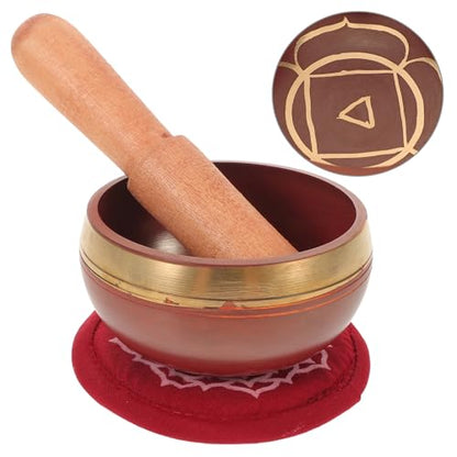 Veemoon Nepal Handcrafted Rainbow Singing Bowl Set with Cushion and Mallet, Tibetan Sound Bowl for Yoga Meditation and Sound Therapy, Decorative Red Meditation Instrument