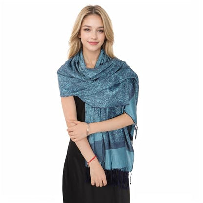 MUQU Women Pashmina Shawls and Wraps Scarf Soft Silky Reversible Paisley Scarves Shawl for Women - color: Blue-c