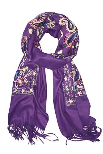 Urban CoCo Women's Embroidered Tassel Long Shawl Oversize Scarf Wraps for Women - color: #4-purple