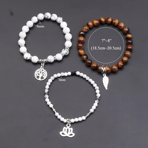 Tree of Life Yoga Healing Stone Bracelets,Multilayer Lotus Chakra Stone Reiki Bracelet Sets,Anxiety Crystal Natural Stone,for Women Stress Relief - style: White turquoise+Tiger's Eye stone