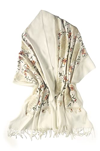 Urban CoCo Women's Embroidered Tassel Long Shawl Oversize Scarf Wraps for Women - color: #3-white