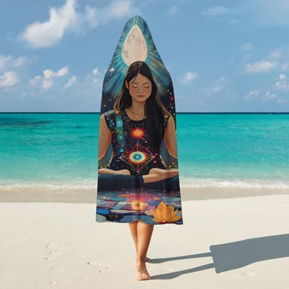 Seven Chakra Yoga Meditation Wearable Blanket Warm Cozy Throw Blanket Oversized Hooded Cape for Men Women - size: 40"x50"