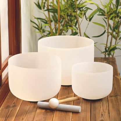 Hye-eun 3pcs 8"B 10"F 12"C Frosted Quartz Crystal Singing Bowl Set 432hz with Free Carry Bag Mallets & Rubber for Sound Healing Bath Keep Balance Therapy Meditation Yoga