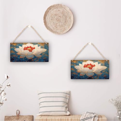 Elegant Lotuses Art Wooden decor Sign 12x6 Inch,Farmhouse Rustic Wood Decors for Home,Calming Wall Hanging Art for Yoga & Meditation Enthusiasts in Bedroom, Entryway,Kitchen & Nursery Craft