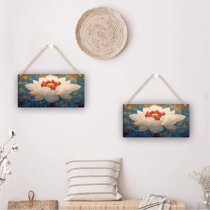 Elegant Lotuses Art Wooden decor Sign 12x6 Inch,Farmhouse Rustic Wood Decors for Home,Calming Wall Hanging Art for Yoga & Meditation Enthusiasts in Bedroom, Entryway,Kitchen & Nursery Craft