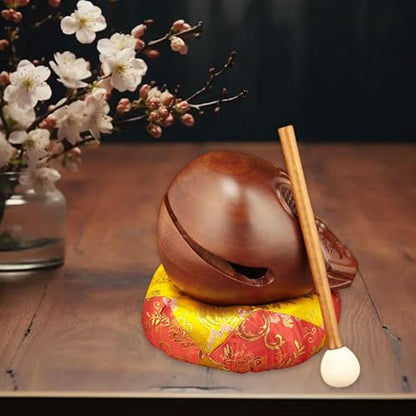 Generic Temple Block Zen Drum Traditional Handcraft Desktop Decoration with Mallet and Cushion Wooden for Office Family Counter, 4 Inch