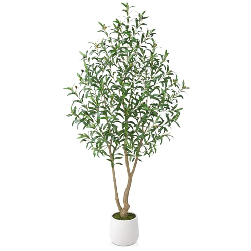 VeriNatural Artificial Olive Tree 6FT, Fake Plants Indoor - Potted Faux Olive Tree with Relistic Leaves and White Planter - Tall Faux Plant for Home Office Living Room Decor - size: 6ft
