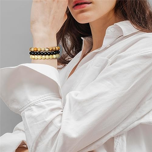 3 PCS Healing Crystal Bracelets for Women 8mm Natural Stone Beaded Stretch Bracelet Amethyst Jewelry Gifts