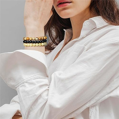 3 PCS Healing Crystal Bracelets for Women 8mm Natural Stone Beaded Stretch Bracelet Amethyst Jewelry Gifts