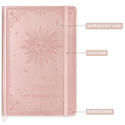 Artfan Ruled Notebook/Journal – Premium Thick Paper Faux Leather Classic Writing Notebook with Pocket + Page Dividers Gifts, Banded, Large, 144 Pages, Hard Cover, Lined (5.8 x 8.4) - The Sun - color: Rose Gold