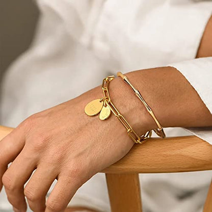 POTESSA 18K Gold Plated Cuff Bracelets Adjustable Dainty Bangle Handemade Jewelry for Women - style: Bamboo