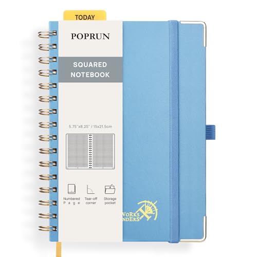 POPRUN Graph Spiral Journal Notebook - A5, 141 Pages Grid Notebooks for Women Men, 120 GSM Hardcover Graphing Journals for Work, School, Engineering & Graphing, 5.75'' x 8.25'', Haze Blue - color: Haze Blue, style: Grid
