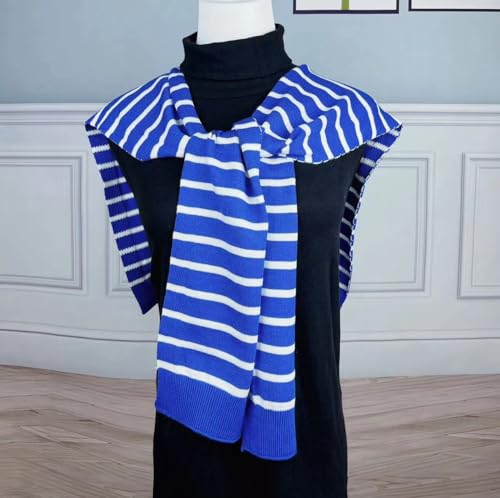 WaJuemy Sweater Shawl Wraps for Women Sweater Knitted Knotted Shawls Travel Casual Scarf Cape Shoulder Tops Fashion Wrap - color: Blue/White