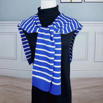 WaJuemy Sweater Shawl Wraps for Women Sweater Knitted Knotted Shawls Travel Casual Scarf Cape Shoulder Tops Fashion Wrap - color: Blue/White