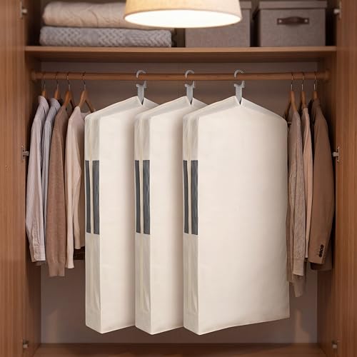 Aliceset 3 Pack Cotton Garment Storage Bag for Hanging Clothes 24 x 32 Inch Breathable Garment Cover Canvas Suit Bags for Closet Storage Short Dresses Suits Gowns - size: 24 x 32 Inch