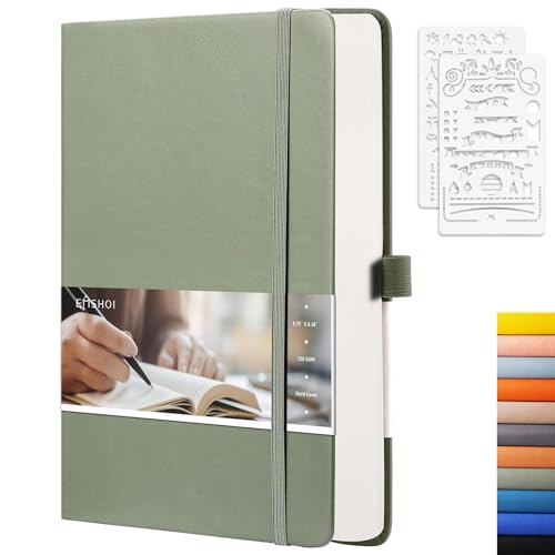 EMSHOI Dotted Journal Notebook, 256 Pages, 120 GSM Thick Paper, A5 Small 5.75"x8.38", PU Leather Hardcover, 5mm Dot Grid Notebook for Journaling, Planning, Drawing, Writing, Green - color: Green, size: A5-Dotted