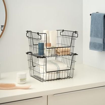 TRINITY 2-Pack Stackable Metal Wire Storage Baskets With Handles, Black, 14 Inches - color: Black, size: 14 Inches
