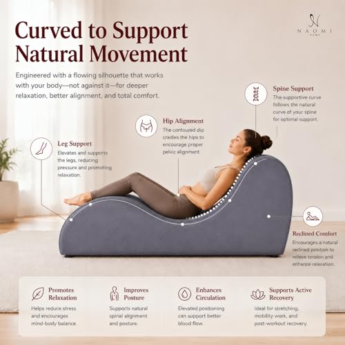 Naomi Home Yoga Chair for Adults - Ergonomic Yoga Chaise Lounge Bench, Wood & Metal Frame, 330 lb Capacity, Upholstered Microfiber Lounge for Deep Stretching, Relaxation & Creative Comfort - Gray - color: Grey