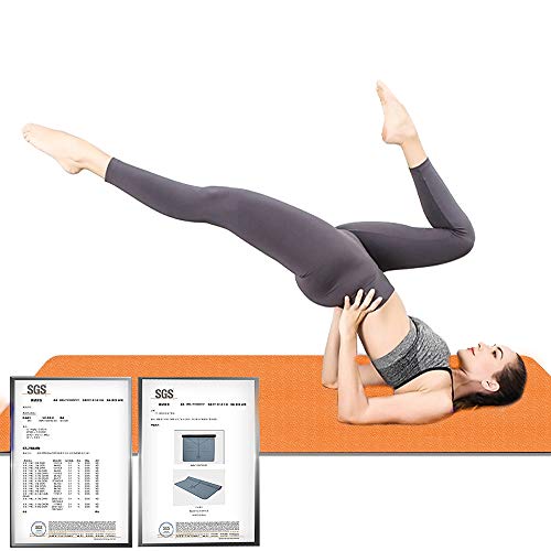 Hatha Yoga Extra Thick TPE Yoga Mat - 72"x 32" Thickness 1/2 Inch -Eco Friendly SGS Certified - With High Density Anti-Tear Exercise Bolster For Home Gym Travel & Floor Outside - color: Orange/Gray